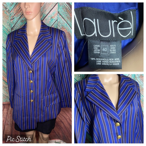 Vintage Laurel By Escada Blue Striped Wool Blazer - Picture 5 of 6